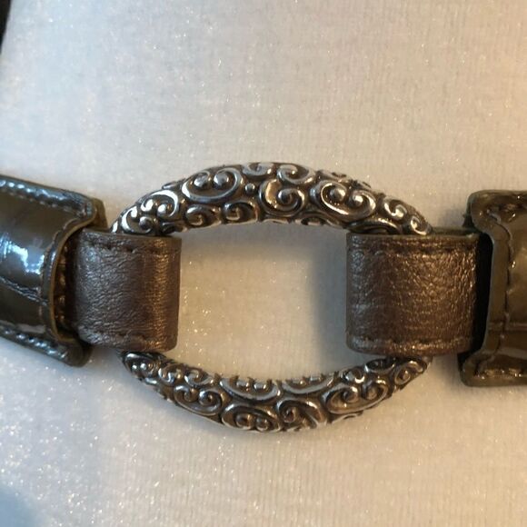 Brighton Sz 30 Khaki Silver Croc Leather Hook Belt - Picture 3 of 10